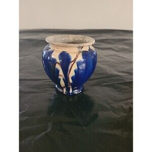 Folk Art Tonal Mexico Pottery Drip Vase Ceramic  3inx3in Blue/beige/brown
